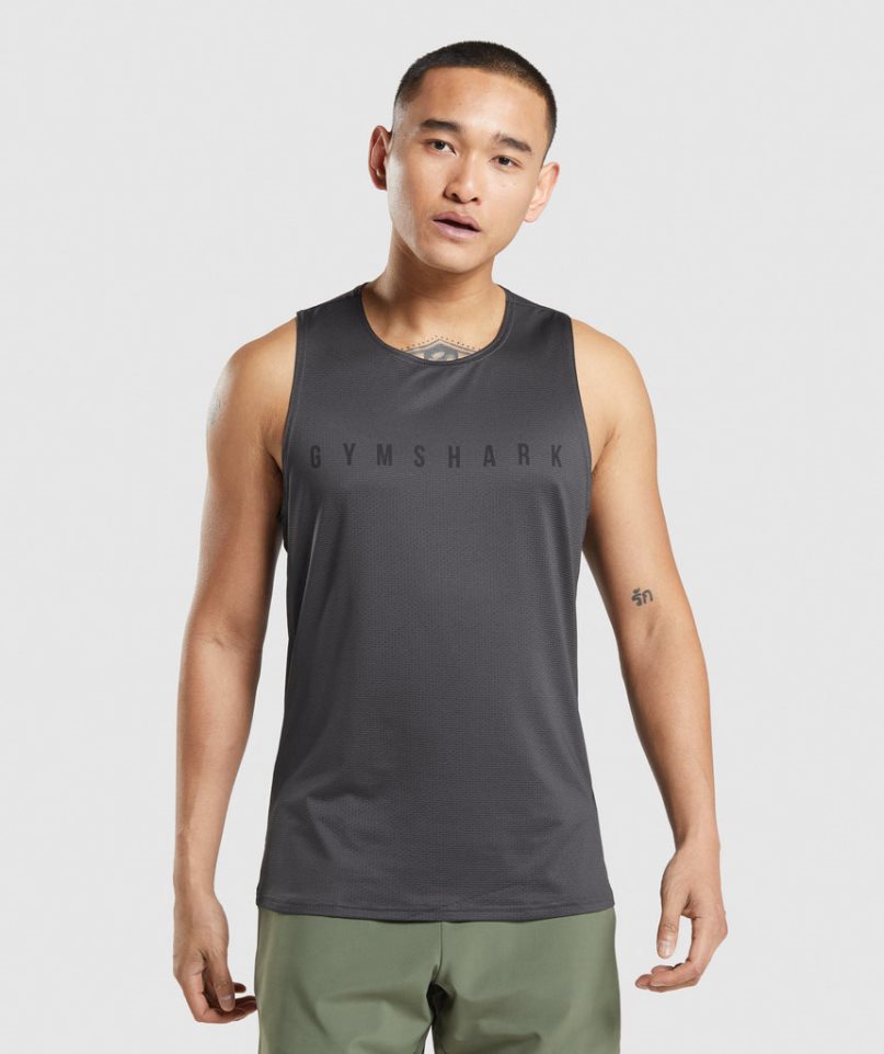 Men\'s Gymshark Sport Stripe Tanks Black | NZ 7RHTNL